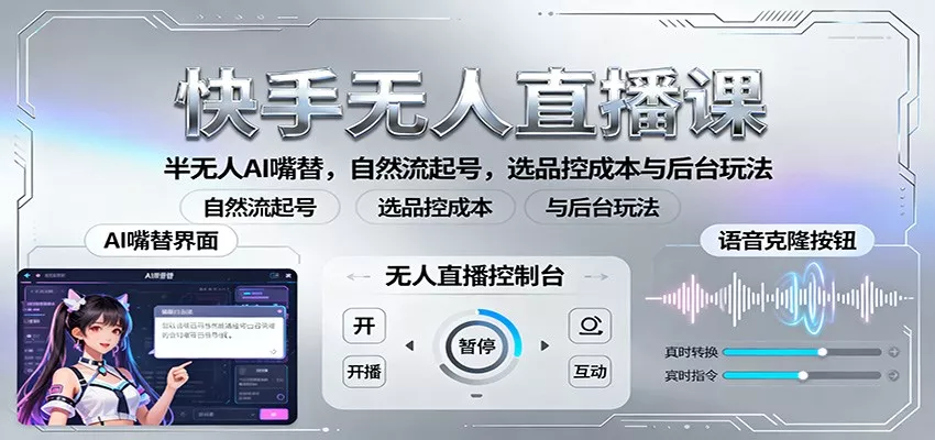 快手无人直播课：半无人AI嘴替，自然流起号，选品控成本与后台玩法 - 付费阅读