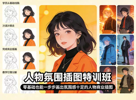 人物氛围插图特训班，零基础也能一步步画出氛围感十足的人物商业插图 - 付费阅读