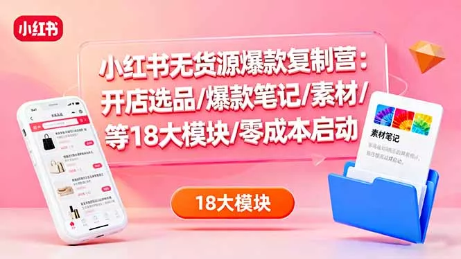小红书无货源爆款复制营：开店选品/爆款笔记/素材/等18大模块/零成本启动 - 付费阅读
