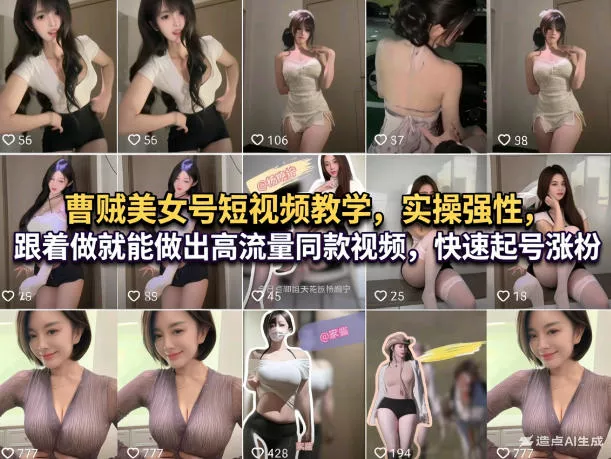 曹贼美女号短视频教学，实操性强，跟着做就能做出高流量同款视频，快速起号涨粉 - 付费阅读