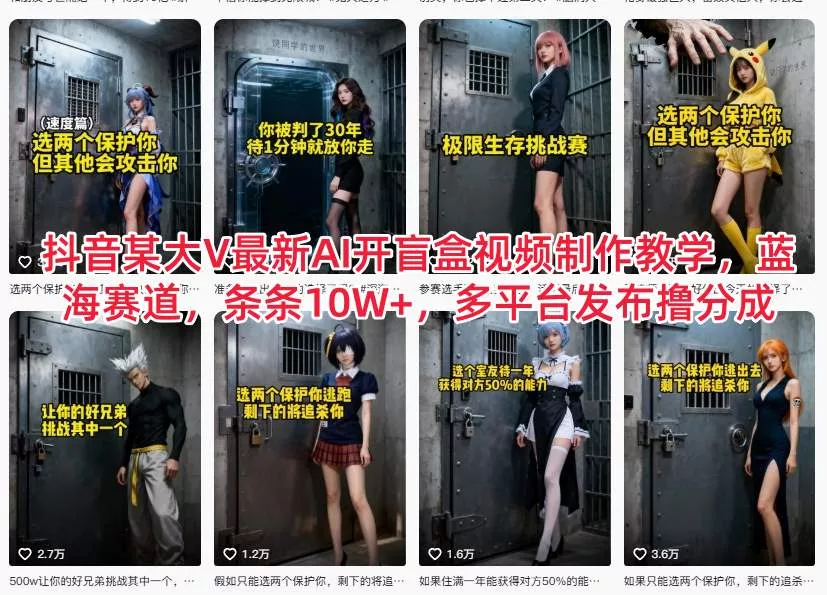 抖音某大V最新AI开盲盒视频制作教学，蓝海赛道，条条10W+，多平台发布撸分成 - 付费阅读
