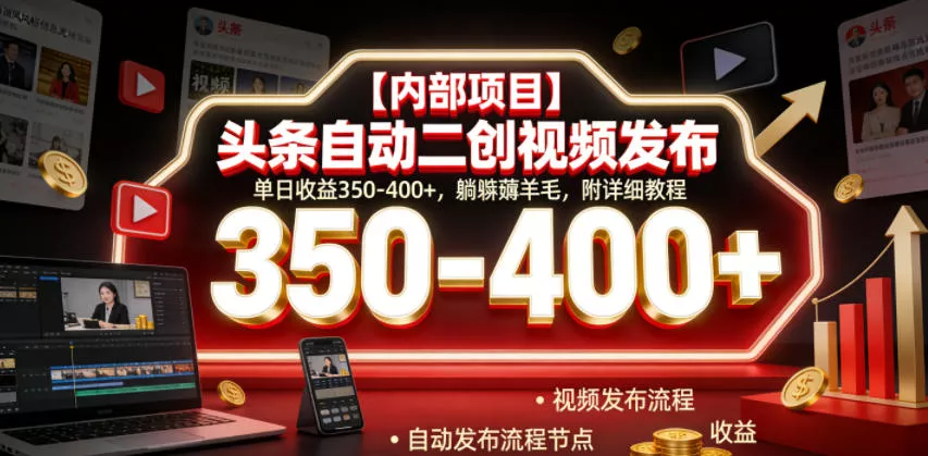 【内部项目】头条自动二创视频发布，单日收益350-400+，躺賺薅羊毛，附详细教程【揭秘】 - 付费阅读