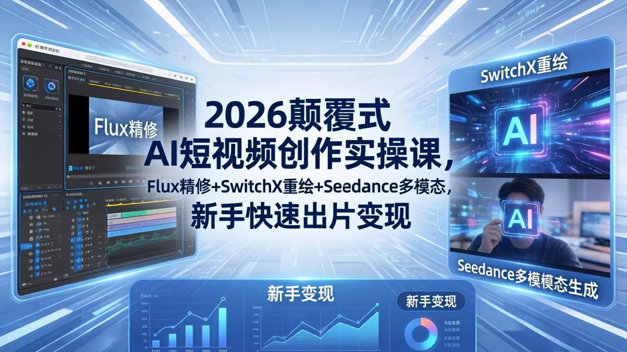 2026颠覆式 AI短视频创作课-5月更新，Flux精修+SwitchX重绘+Seedance多模态，新手快速出片变现 - 付费阅读
