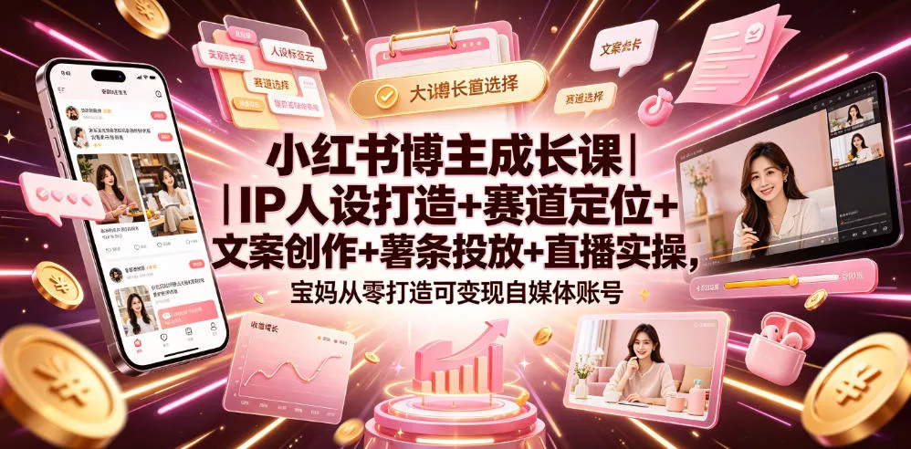小红书博主成长课｜IP人设打造+赛道定位+文案创作+薯条投放+直播实操，宝妈从零打造可变现自媒体账号 - 付费阅读