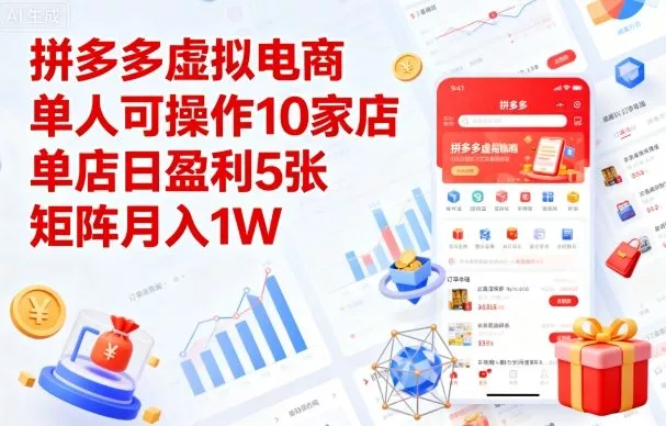 拼多多虚拟电商，单人可操作10家店，单店日盈利5张，矩阵月入1W+【揭秘】 - 付费阅读