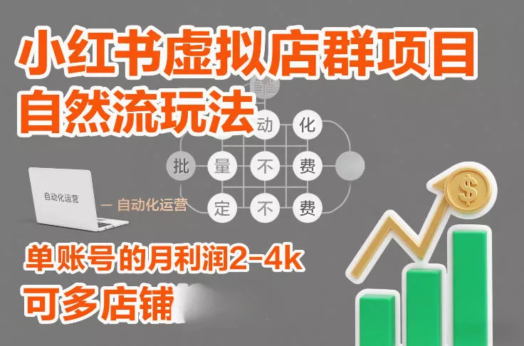 小红书虚拟店群项目，自然流玩法，批量自动化，稳定不费号，单账号的月利润2-4k，可多店矩阵 - 付费阅读