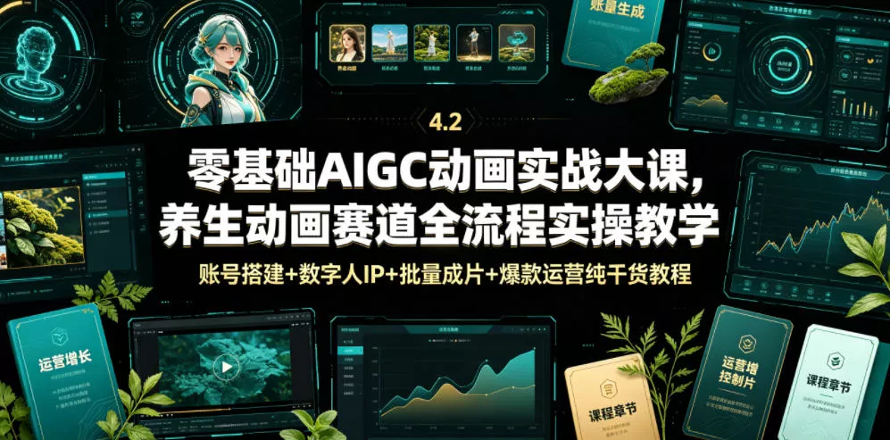 零基础AIGC动画实战大课，养生动画赛道全流程实操教学，账号搭建+数字人IP+批量成片+爆款运营纯干货教程 - 付费阅读