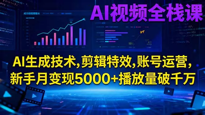 AI视频全栈课:AI生成技术,剪辑特效,账号运营,新手月变现5000+播放量破千万 - 付费阅读