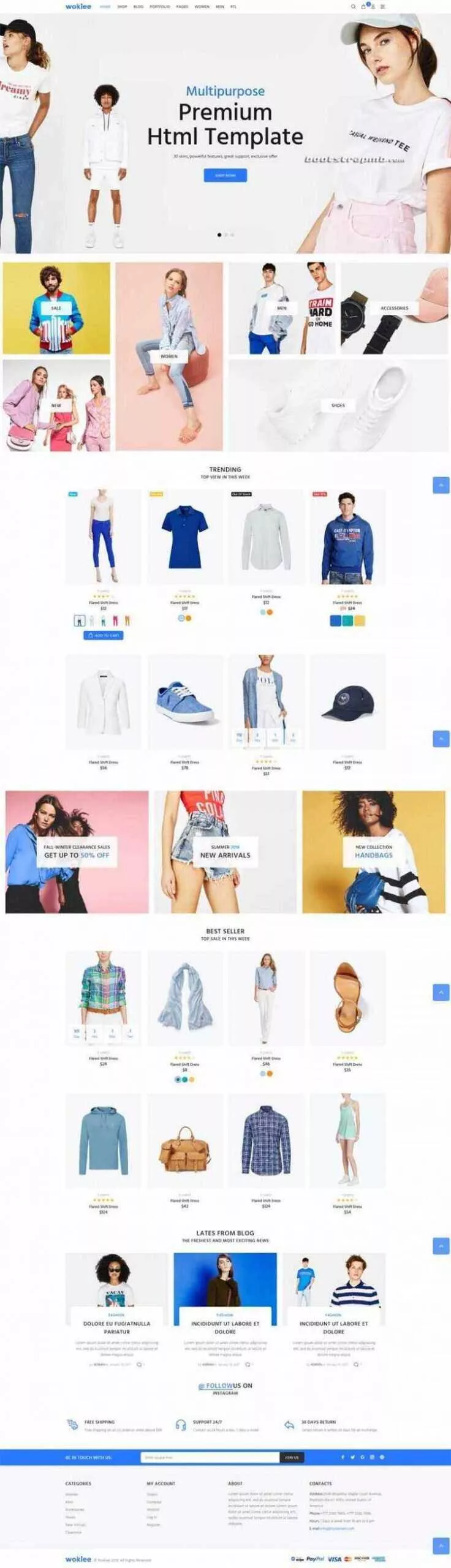 蓝色宽屏Bootstrap响应式服装购物商城 - 付费阅读