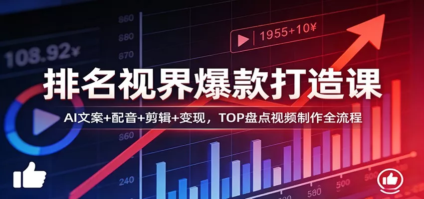 排名视界爆款打造课：AI文案+配音+剪辑+变现，TOP盘点视频制作全流程 - 付费阅读