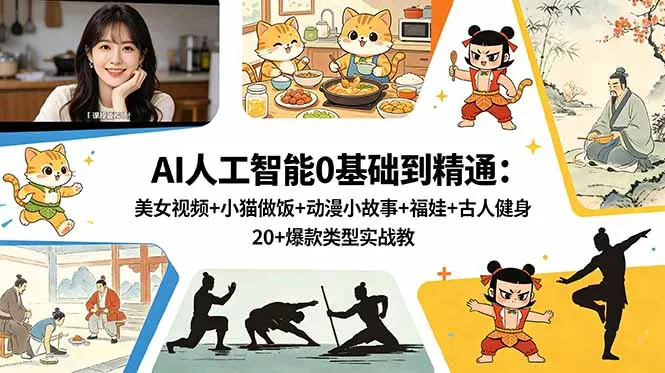 AI人工智能0基础到精通：美女视频+小猫做饭+动漫小故事+福娃+古人健身，20+爆款类型实战教学 - 付费阅读