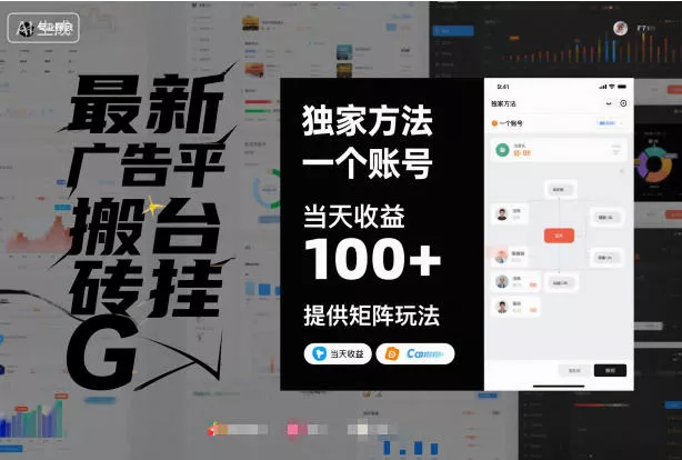 最新广告平台搬砖挂G，独家方法，一个账号，当天收益100+，提供矩阵玩法【揭秘】 - 付费阅读