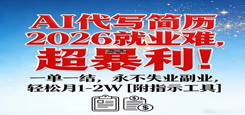 AI代写简历，2026就业难，超暴利！一单一结，永不失业副业，轻松月1-2W【附指令工具】 - 付费阅读