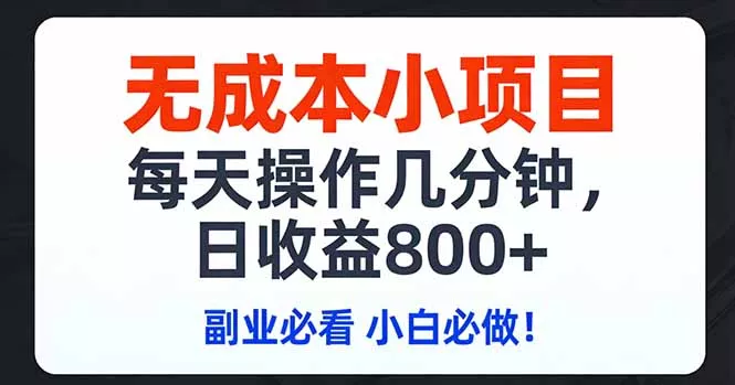 无成本小项目,每天操作几分钟,日收益800+ 副业必看 小白必做！ - 付费阅读