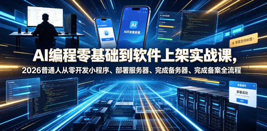 AI编程零基础到软件上架实战课，2026普通人从零开发小程序、部署服务器、完成备案全流程项目落地教程 - 付费阅读