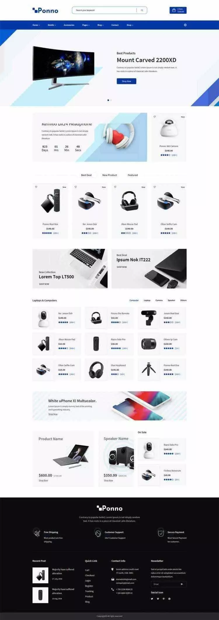 蓝色Bootstrap响应式数码电子产品销售商城 - 付费阅读