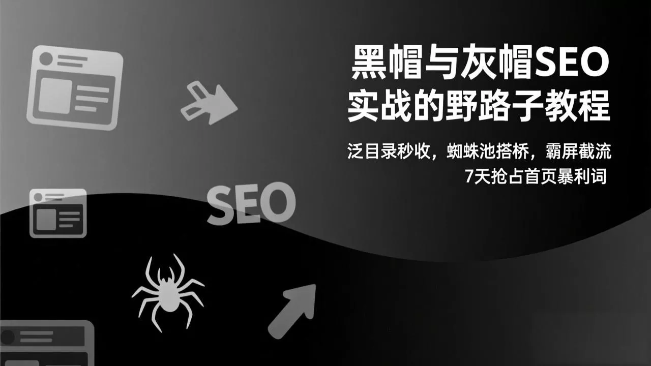 黑帽与灰帽SEO实战的野路子教程：泛目录秒收，蜘蛛池搭桥，霸屏截流，7天抢占首页暴利词 - 付费阅读