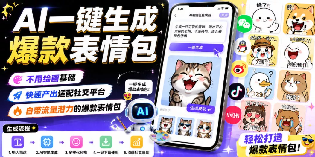 AI一键生成爆款表情包，不用绘画基础，快速产出适配社交平台，自带流量潜力的爆款表情包 - 付费阅读