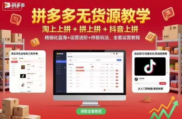 拼多多无货源教学，淘上拼+拼上拼+抖上拼，精细化蓝海+运营进阶+终极玩法，全套运营教程 - 付费阅读