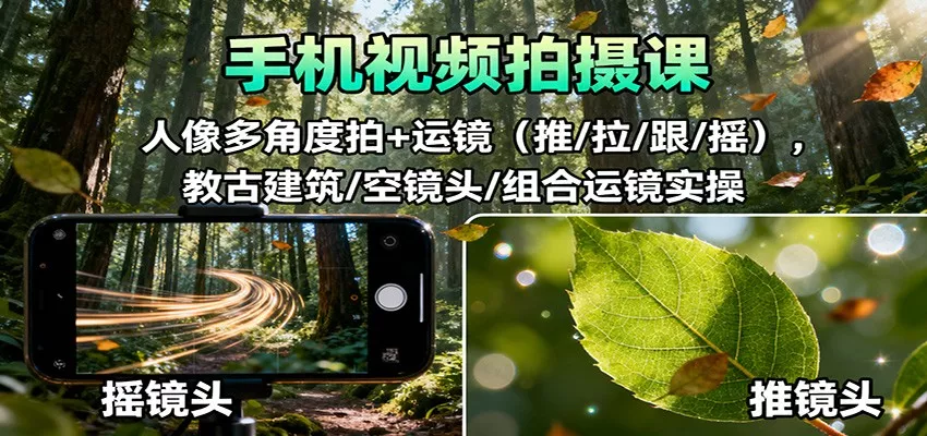 手机视频拍摄课：人像多角度拍+运镜(推/拉/跟/摇)，古建筑/空镜头/组合运镜实操 - 付费阅读