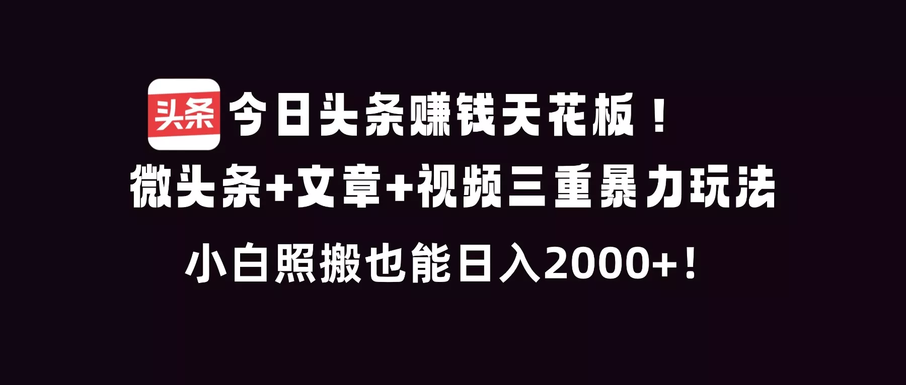 今日头条赚钱天花板！微头条+文章+视频三重暴利玩法，小白照搬也能日人2000+ - 付费阅读