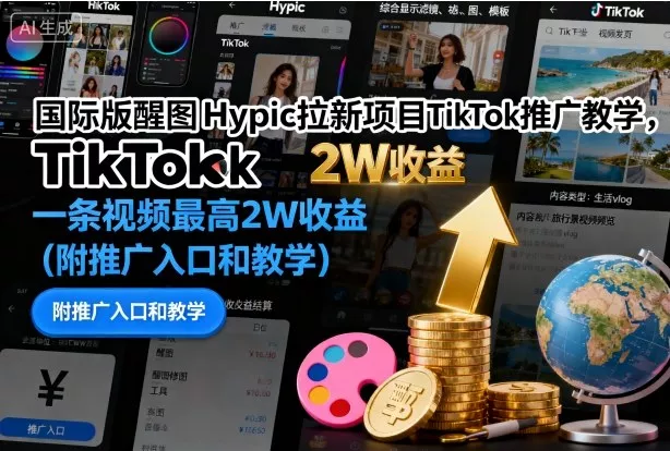 国际版醒图Hypic拉新项目TikTok推广教学，一条视频最高2W收益(附推广入口和教学) - 付费阅读