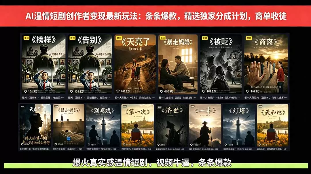 AI温情短剧创作者变现最新玩法：视频牛逼，条条爆款，精选独家分成计划，商单收徒 - 付费阅读