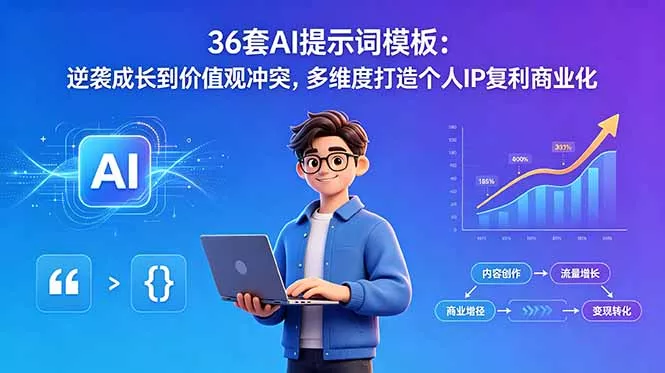 36套AI提示词模板：逆袭成长到价值观冲突，多维度打造个人IP复利商业化 - 付费阅读