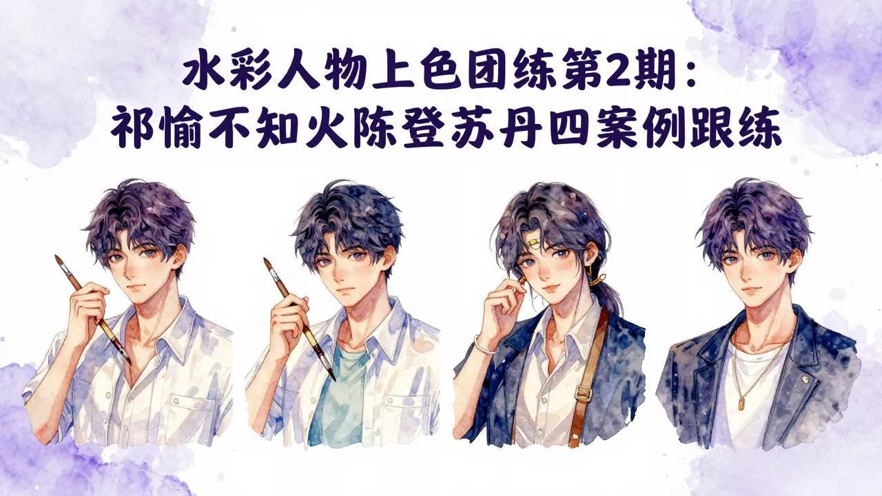 水彩人物上色团练第2期：祁煜不知火陈登苏丹四案例跟练，手把手提升绘画能力 - 付费阅读