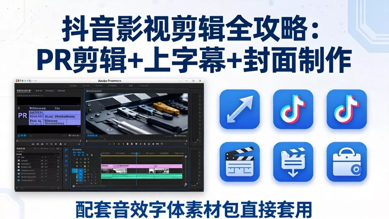 抖音影视剪辑全攻略：PR剪辑+上字幕+封面制作，配套音效字体素材包直接套用 - 付费阅读