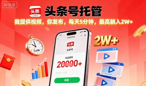 【头条号托管】我提供视频，你发布，每天5分钟，最高躺入2W+【揭秘】 - 付费阅读