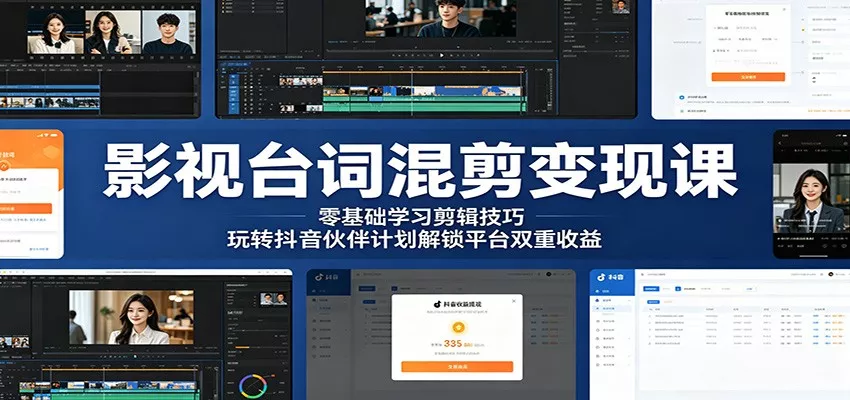 影视台词混剪变现课：零基础学习剪辑技巧，玩转抖音伙伴计划解锁平台双重收益 - 付费阅读
