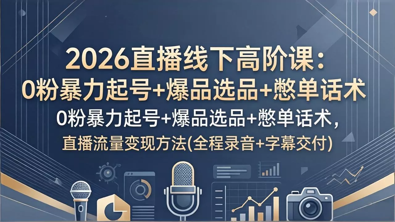 2026直播线下高阶课：0粉暴力起号+爆品选品+憋单话术，直播流量变现方法(全程录音+字幕交付 - 付费阅读