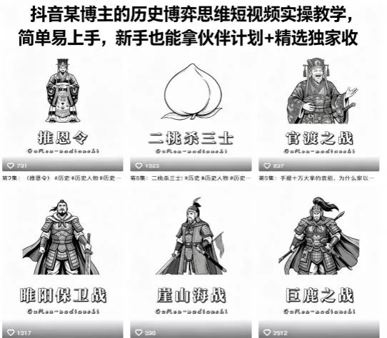 抖音某博主的历史博弈思维短视频实操教学，简单易上手，新手也能拿伙伴计划+精选独家收益 - 付费阅读