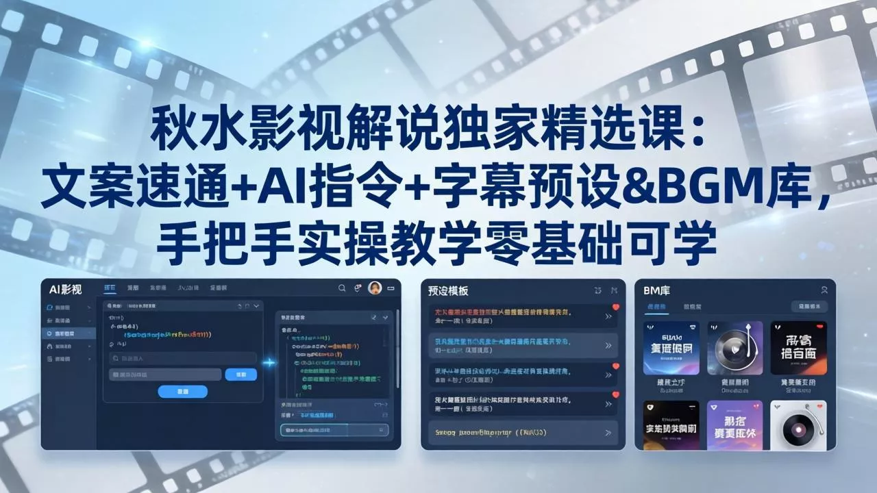 秋水影视解说独家精选课：文案速通+AI指令+字幕预设+BGM库，手把手实操教学零基础可学 - 付费阅读