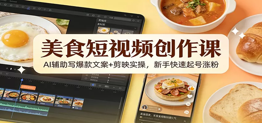 美食短视频创作课：AI辅助写爆款文案+剪映实操，新手快速起号涨粉 - 付费阅读
