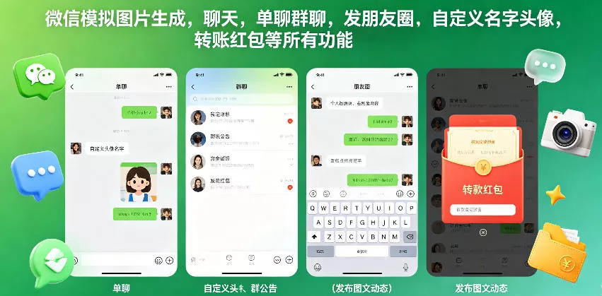 微信模拟图片生成，聊天，单聊群聊，发朋友圈，自定义名字头像，转账红包等所有功能都可以生成 - 付费阅读