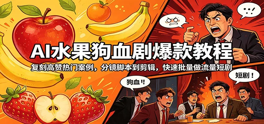 AI水果狗血剧爆款教程：复刻高赞热门案例，分镜脚本到剪辑，快速批量做流量短剧 - 付费阅读