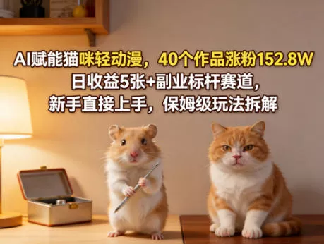 AI赋能猫咪轻动漫，40个作品涨粉152.8W，日收益5张+副业标杆赛道，新手直接上手，保姆级玩法拆解 - 付费阅读