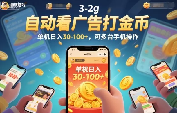 自动看广告打金币，单机日入30-100+，可多台手机操作【揭秘】 - 付费阅读