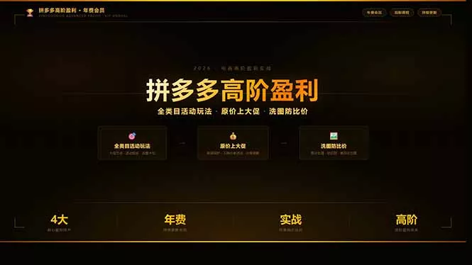 拼多多高阶盈利年费会员：全类目活动玩法、原价上大促、洗图防比价等核心盈利技术(更新26年3月 - 付费阅读