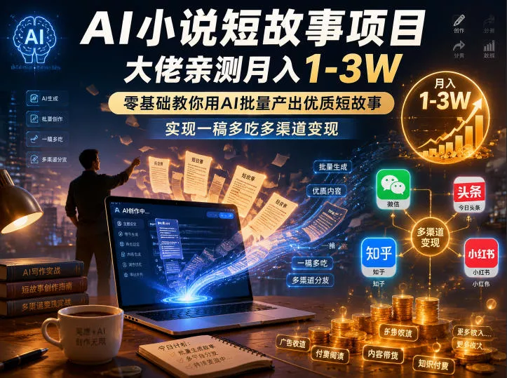 AI小说短故事项目，大佬亲测月入1-3W，零基础教你用AI批量产出优质短故事，实现一稿多吃多渠道变现 - 付费阅读