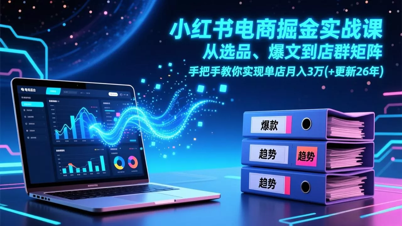 小红书电商掘金实战课，从选品、爆文到店群矩阵，手把手教你实现单店月入3万+(更新26年 - 付费阅读