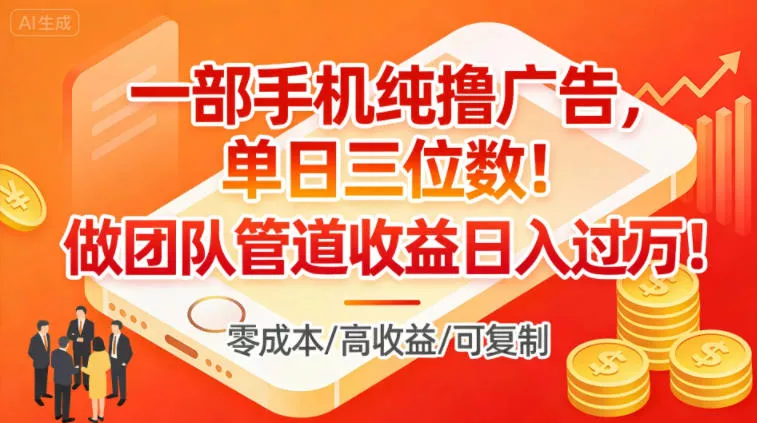 一部手机纯撸广告，单日三位数，做团队管道收益日入过1W - 付费阅读