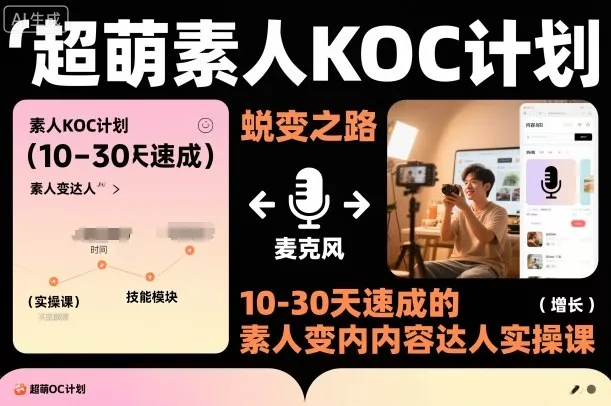 超萌素人KOC计划，10-30天速成的素人变内容达人实操课，适合想做短剧小说推文电商推广的素人入局 - 付费阅读