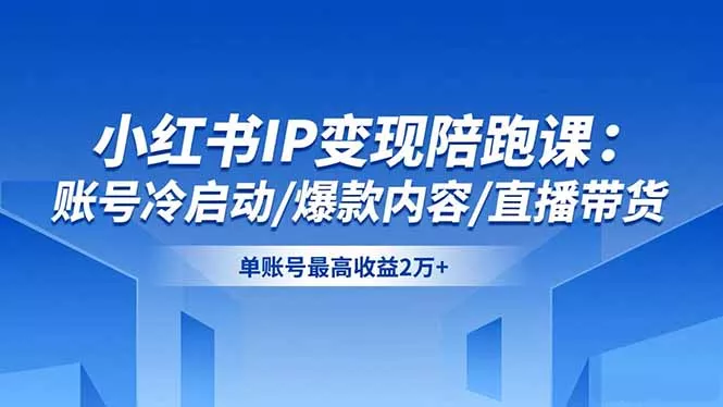 小红书IP变现陪跑课：账号冷启动/爆款内容/直播带货，单账号最高收益2万+ - 付费阅读