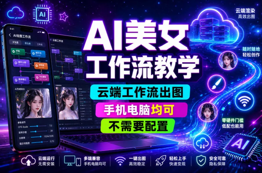 AI美女工作流教学，云端工作流出图，手机电脑均可，不需要配置，快速起号涨粉 - 付费阅读
