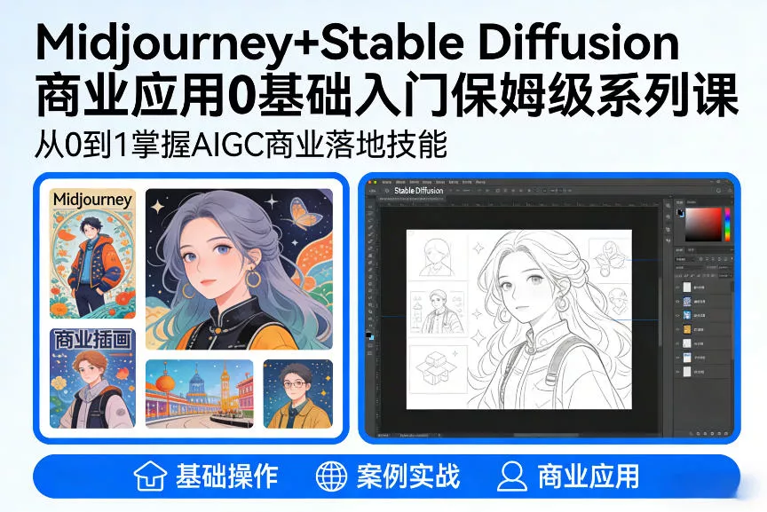 AIGC商业应用Midjourney+Stable Diffusion教程，0基础入门保姆级系列课 - 付费阅读