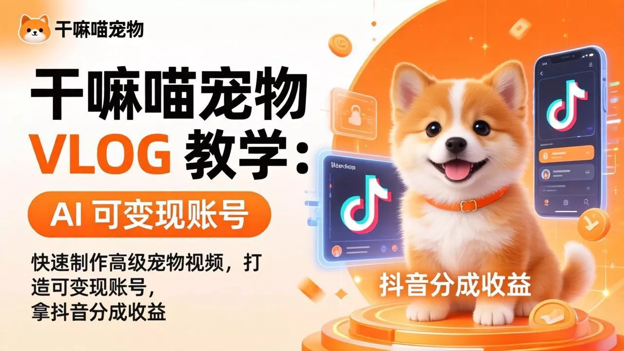 干嘛喵宠物 VLOG 教学：AI 快速制作高级宠物视频，打造可变现账号，拿抖音分成收益 - 付费阅读