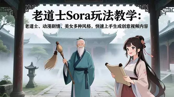 老道士Sora玩法教学：老道士、动漫剧情、美女多种风格，快速上手生成创意视频内容 - 付费阅读